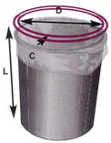 round trashcan with measurement arrows overlaid